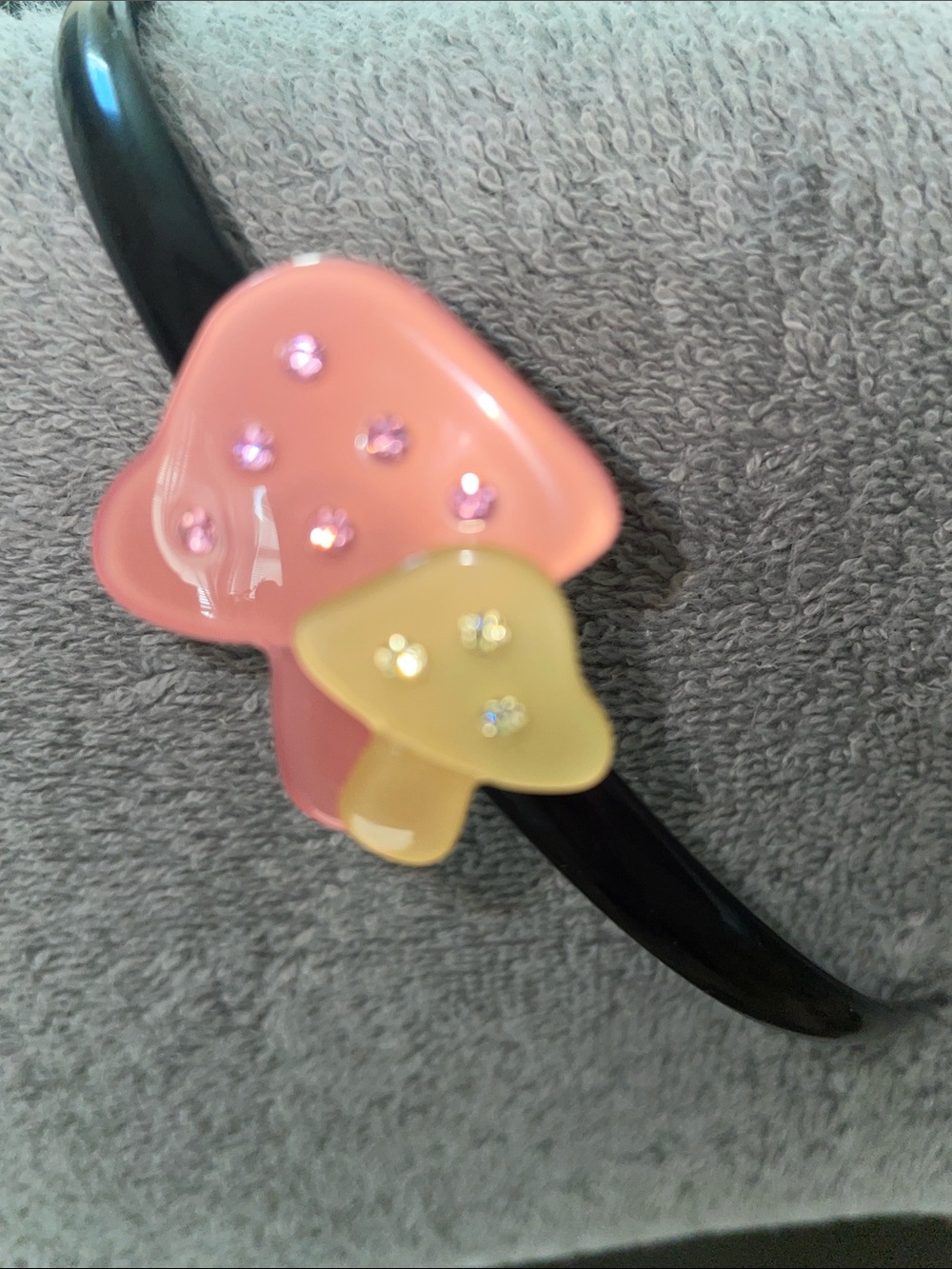 Pink and Yellow Mushrooms Girls Headband with Sparkle Accents